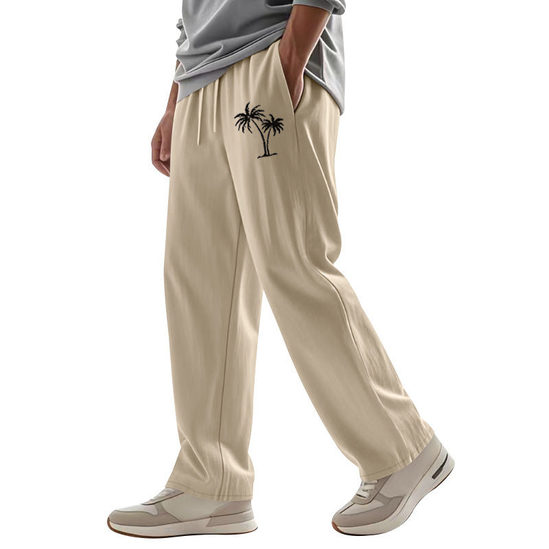 Casual Hawaiian Beach Coconut Print Trousers Khaki GlamzKart