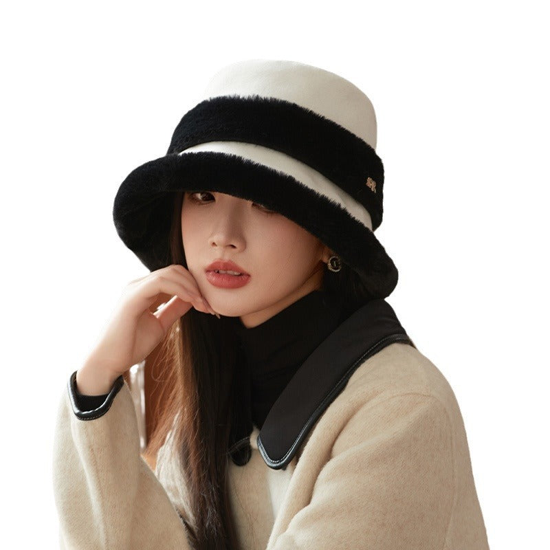 Face-looking Velvet-padded Small Warm Earflaps Cap Big Head Circumference Bucket Hat GlamzKart