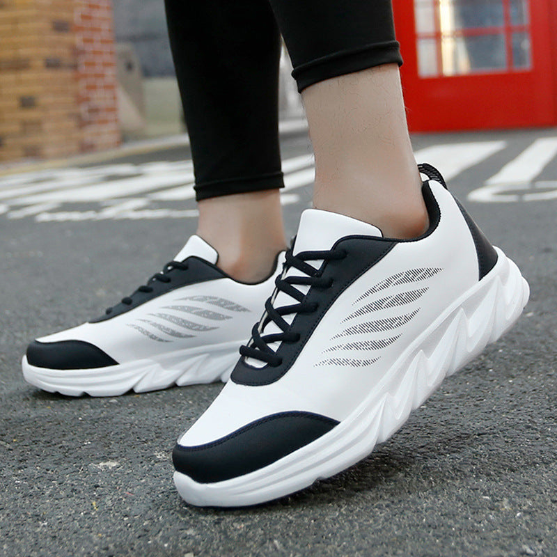 Men's Soft Bottom Light Casual Shoes Teenagers Autumn And Winter Leather Running Shoes White And Black GlamzKart