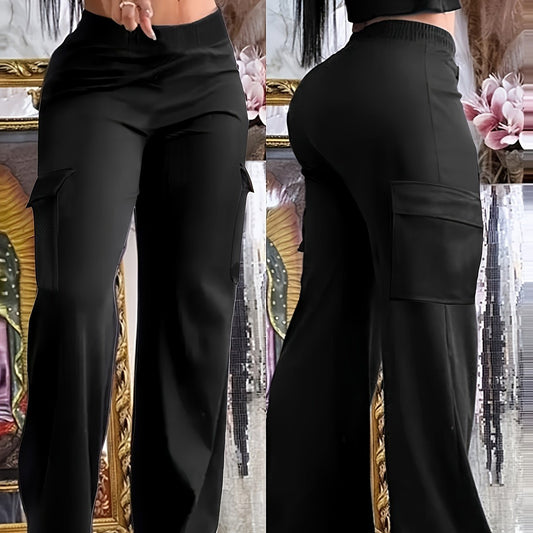 Black Wide Leg Multi-pocket Comfortable Trousers GlamzKart
