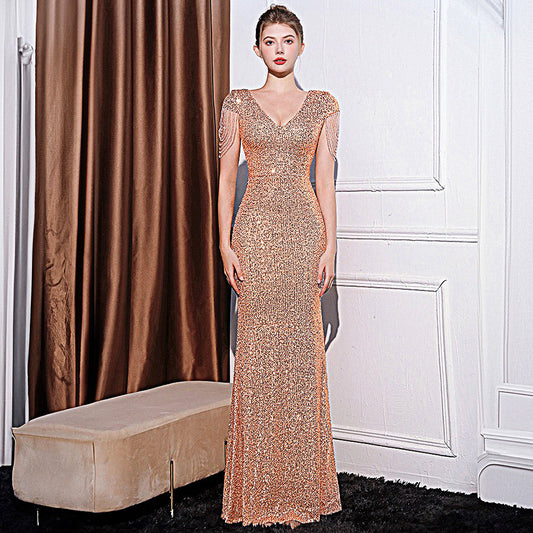 Sequined Slim Fit Slimming Long Dress Women GlamzKart