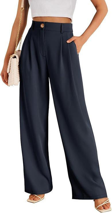 Women's Pocket High Waist Straight All-matching Casual Zipper Navy Blue GlamzKart