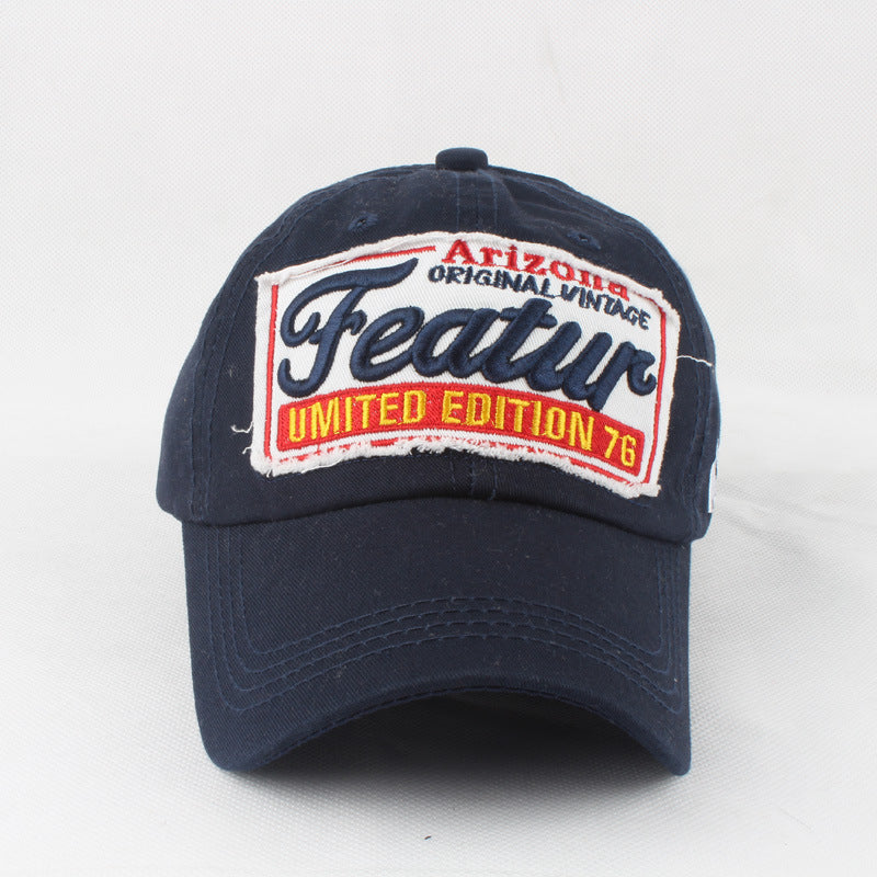 European And American Style Featur Letter Embroidered Peaked Cap Outdoor Casual Hat Navy Blue Adjustable GlamzKart