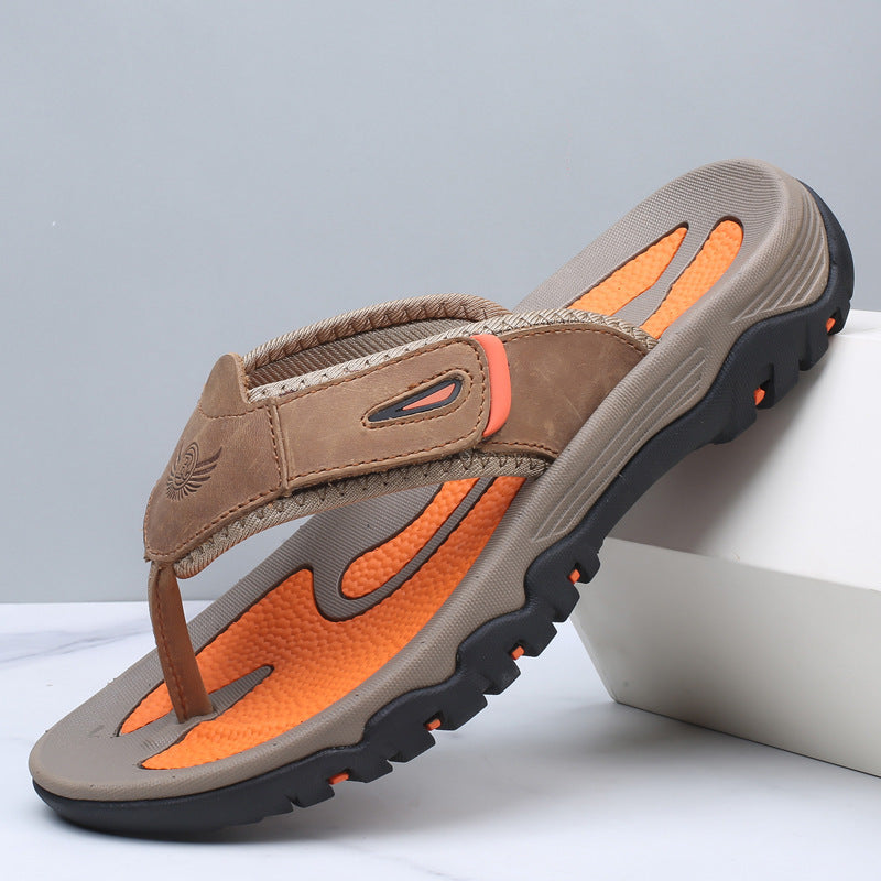 Large Dock Layer Cowhide Men's Flip-flops GlamzKart
