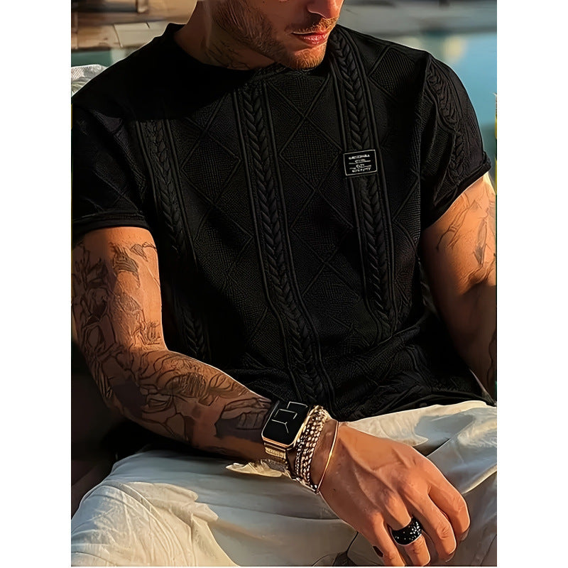 Geometric Embroidery Casual Short Sleeve Black GlamzKart