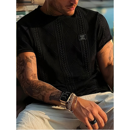 Geometric Embroidery Casual Short Sleeve Black GlamzKart