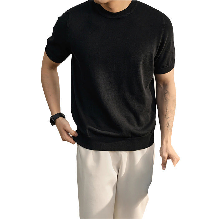 Plus Size Short-sleeved Sweater Men's Lightly Mature Casual Black GlamzKart