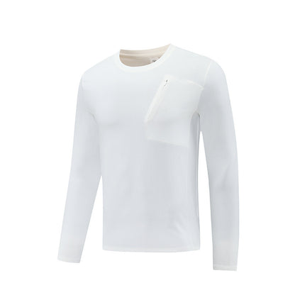 Quick-drying Long-sleeved T-shirt Round Neck Outdoor Top White GlamzKart