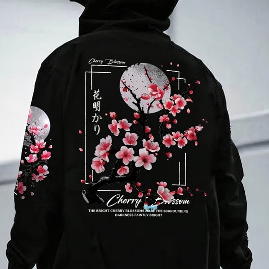 Men's Hoodie With Cherry Blossom Pattern Lining GlamzKart
