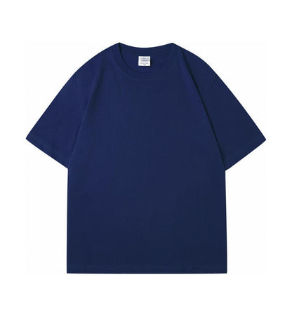 All-matching Round Neck Short Sleeves Loose Navy Blue GlamzKart