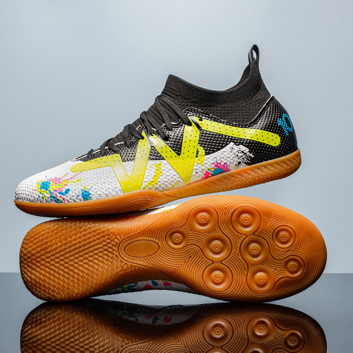 Soccer Shoes Spike Broken Nails Teenagers Black And Yellow GlamzKart