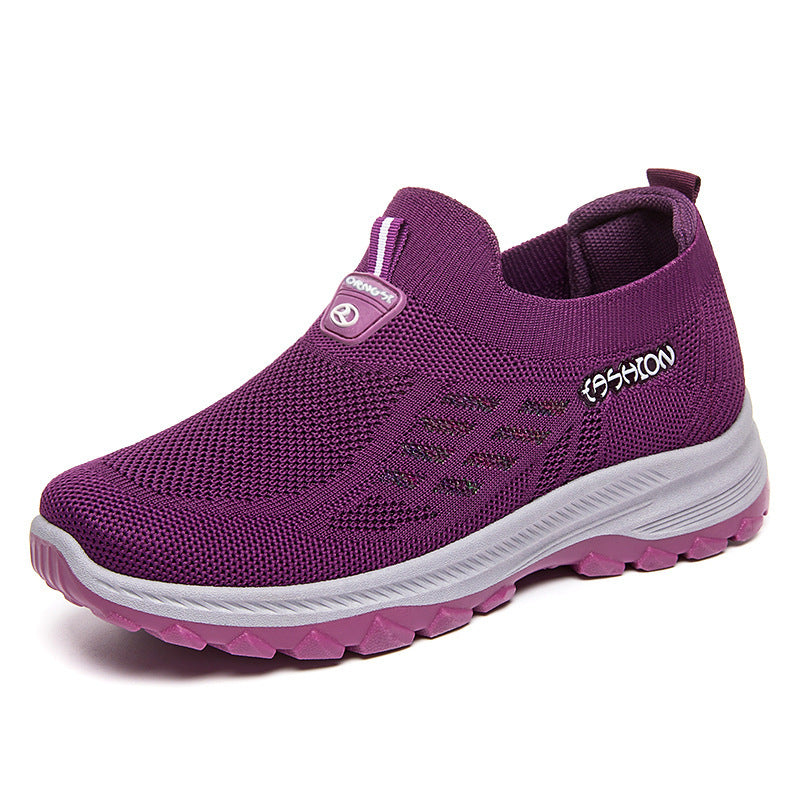 Women's Casual Shoes Flying Woven Lightweight Slip-on Mesh Surface Shoes Purple Bag Packaging GlamzKart