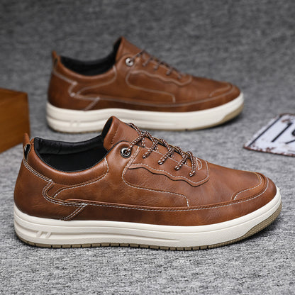 Leather Surface Men's Low-top Sneakers Warm Casual Shoes Brown Cotton GlamzKart