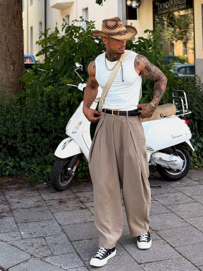 Men's High Waist Pleated Pants GlamzKart
