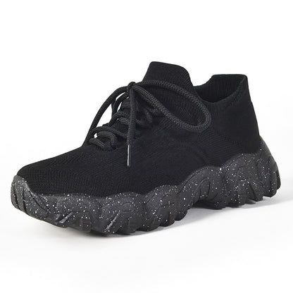 Lace-up Fly-knit Socks Shoes Fashion Trendy Sneakers Black GlamzKart