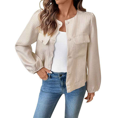 Round Neck French Style Long Sleeve Coat For Women