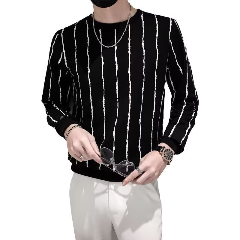 Niche Round Neck Slim-fit Striped Sweater For Men GlamzKart