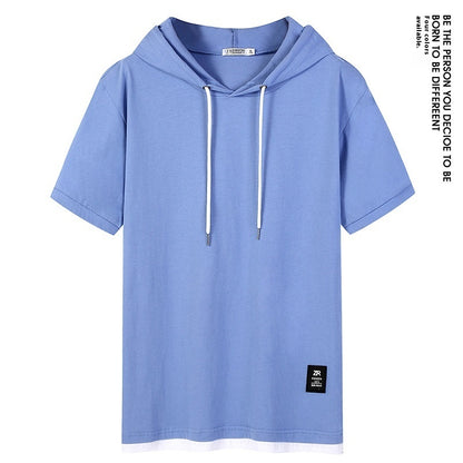 Casual Simple Men's Clothing Cotton Hooded T-shirt Sky Blue GlamzKart