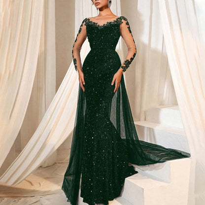 Women's Dance Lace Party Evening Dress Dark Green GlamzKart