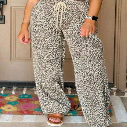 Brown Leopard Drawstring Elastic Waistband Loose Pants GlamzKart