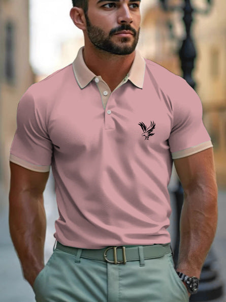 Casual Style Commuter's All-matching Digital Printing Lapel Men's Polo Shirt Light Pink GlamzKart
