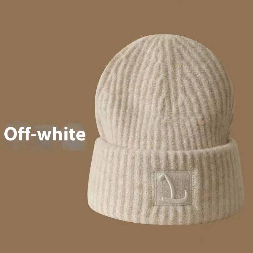 Autumn And Winter Warm-keeping And Cold-proof Ear Protection Beanie Hat Makes Face Look Smaller Knitted Hat Beige Free Size GlamzKart