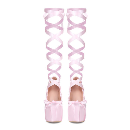 High Heel Lace-up Water Platform Women's Chunky Heels GlamzKart