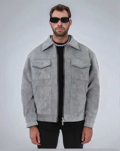 Fashion Men's Fur Zipper Big Pocket Jacket Coat Gray GlamzKart