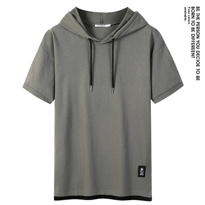 Casual Simple Men's Clothing Cotton Hooded T-shirt Gray Green GlamzKart