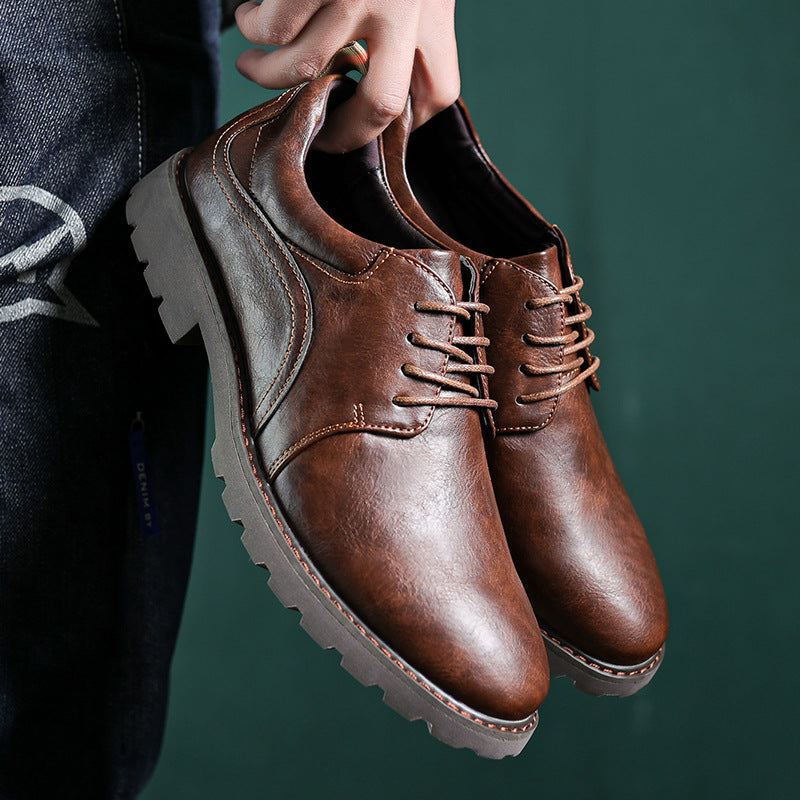 British Style Retro Casual Leather Shoes Men's Casual 3913 Brown GlamzKart