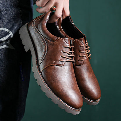 British Style Retro Casual Leather Shoes Men's Casual 3913 Brown GlamzKart