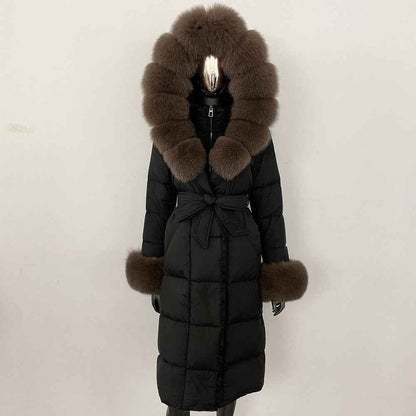 Thickened Long Section White Goose Down Slim Fit Women's Coat
