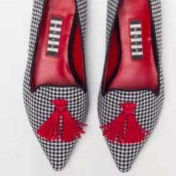 Women's Low-cut Pointed-toe Colorblock Tassel Flat Shoes GlamzKart