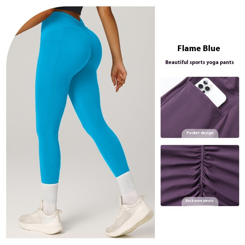 High Waist Shaping Yoga Quick-drying Breathable Fitness Pants Flame Blue GlamzKart