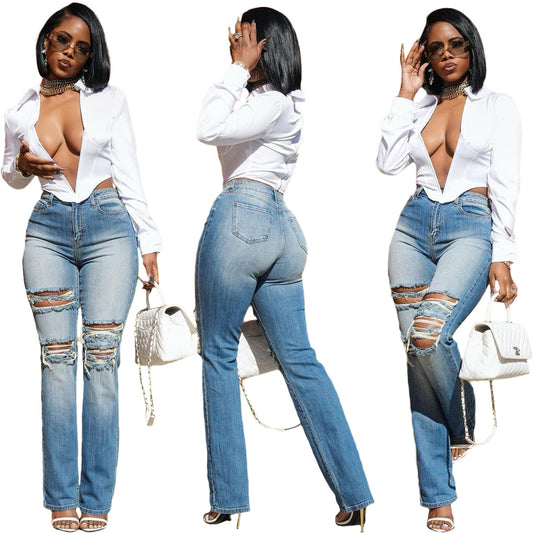 European And American Fashion Women's Stretch Denim Trousers GlamzKart