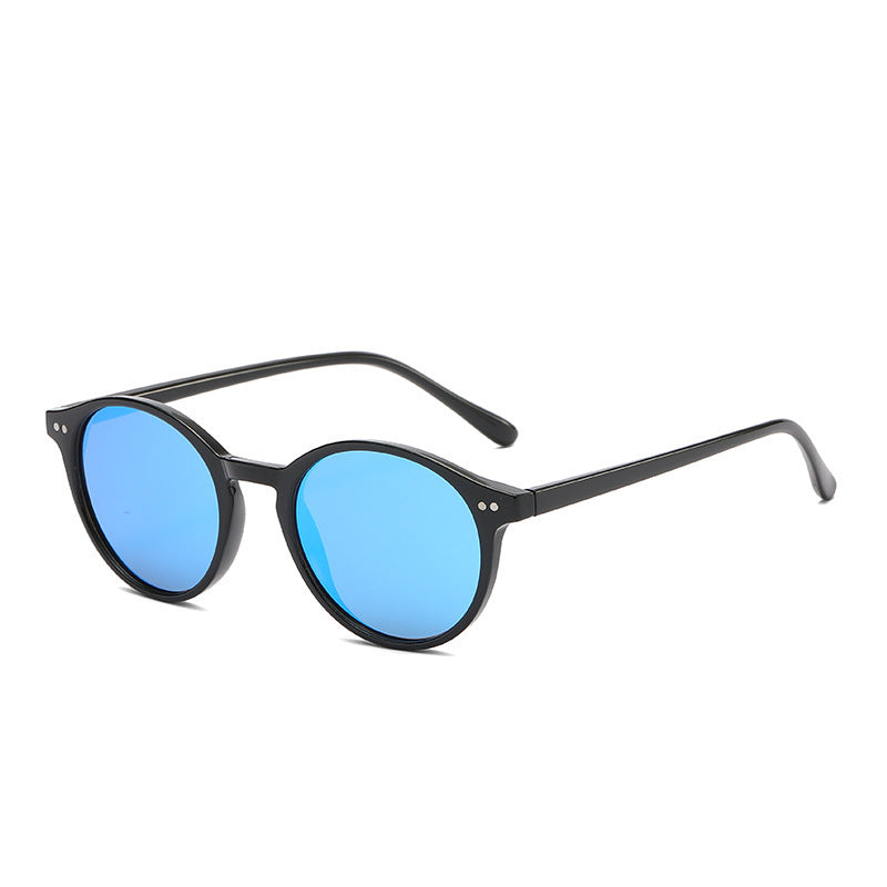 Round Polarized Full Rim Frame Sunglasses Black Frame Blue GlamzKart