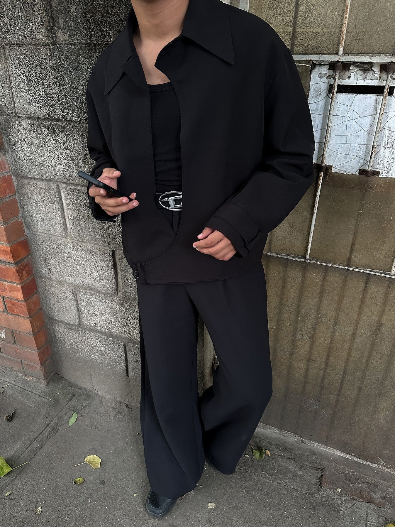 Black Collared Button-up Jacket GlamzKart