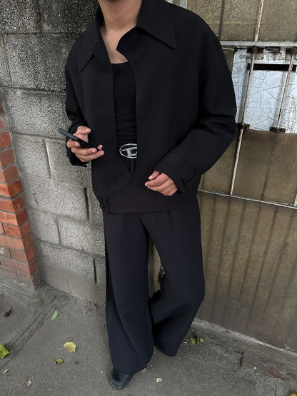 Black Collared Button-up Jacket GlamzKart