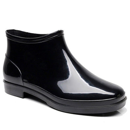 Men's Short Tube Plus Size Low-top Non-slip Rain Boots Black All Black Rain Boots GlamzKart