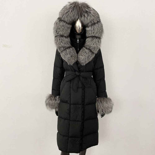 Thickened Long Section White Goose Down Slim Fit Women's Coat