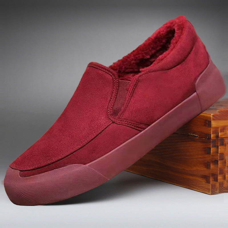 Men's Casual All-match Cloth Cover Velvet Shoes Wine Red GlamzKart