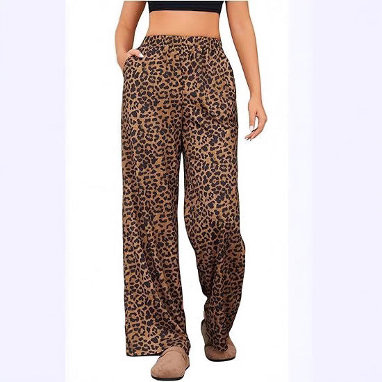 Women's Leopard Print Elastic High Waist Trousers GlamzKart