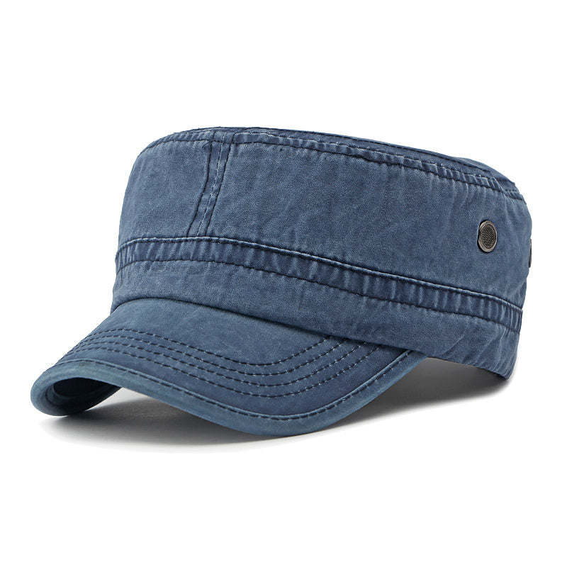 All-match Flat Top Military Cap Men And Women Navy Blue Adjustable GlamzKart
