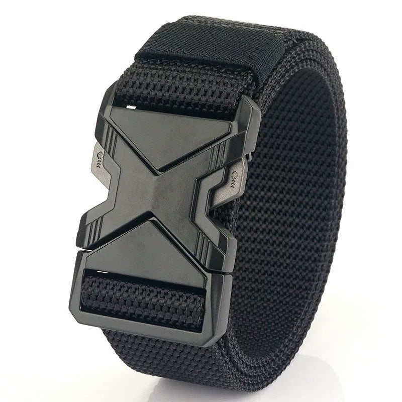 Men's Toothless Automatic Buckle Waist Belt PP Woven Tactical Pants Black GlamzKart