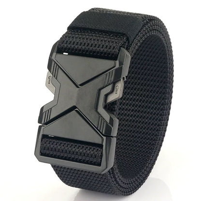 Men's Toothless Automatic Buckle Waist Belt PP Woven Tactical Pants Black GlamzKart