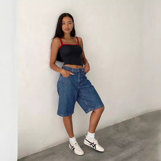 European And American Denim Shorts Bullet-free Fitted Figure Flattering Women's Pants GlamzKart