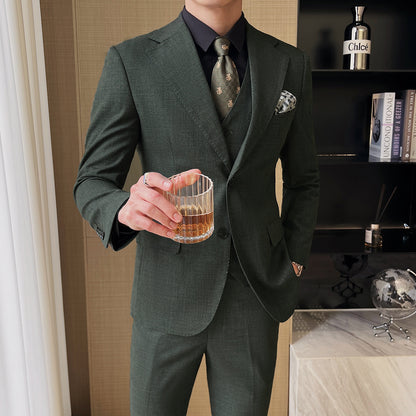 Spring And Summer Professional Casual Men's Three-piece Suit Jacket Single Breasted Green GlamzKart