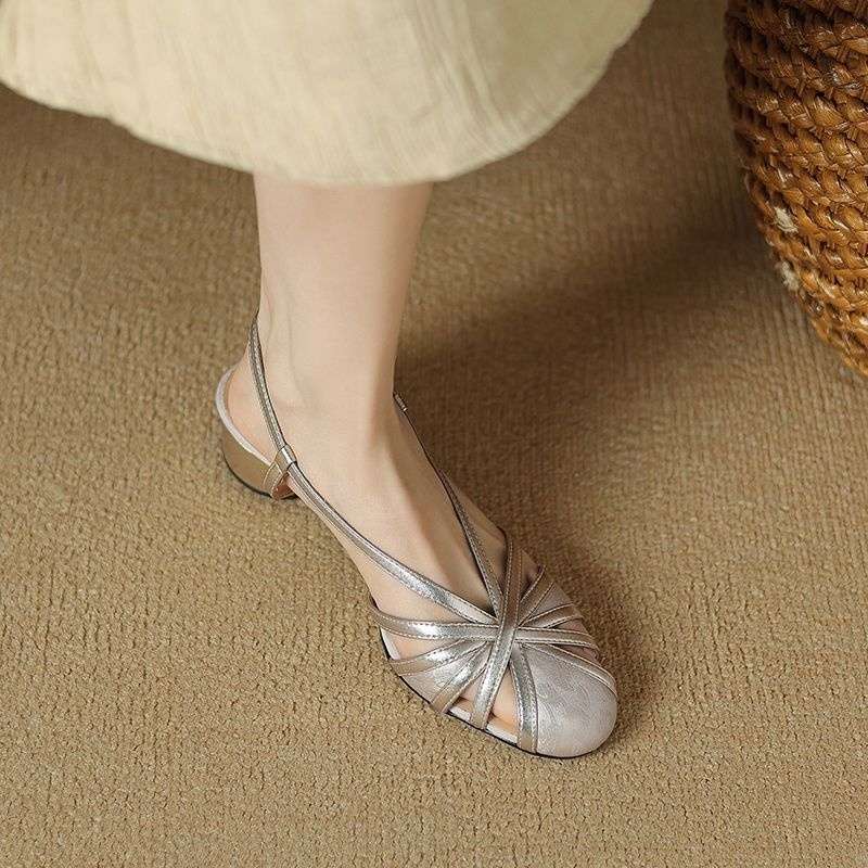 Retro New Chinese Style Round Head Chunky Heel Sandals GlamzKart