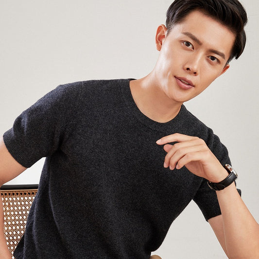 Men's Autumn And Winter Full Wool Short Sleeve Round Neck Sweater GlamzKart
