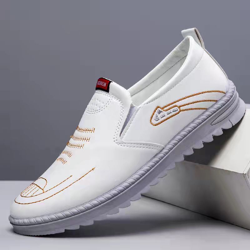 Men's Leather Shoes Spring Leisure Slip-on White GlamzKart